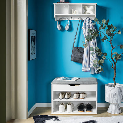 SoBuy | Schuhbank mit Sitzfläche | Schuhregal | Schuhschrank Hellgrau | FSR25-HG