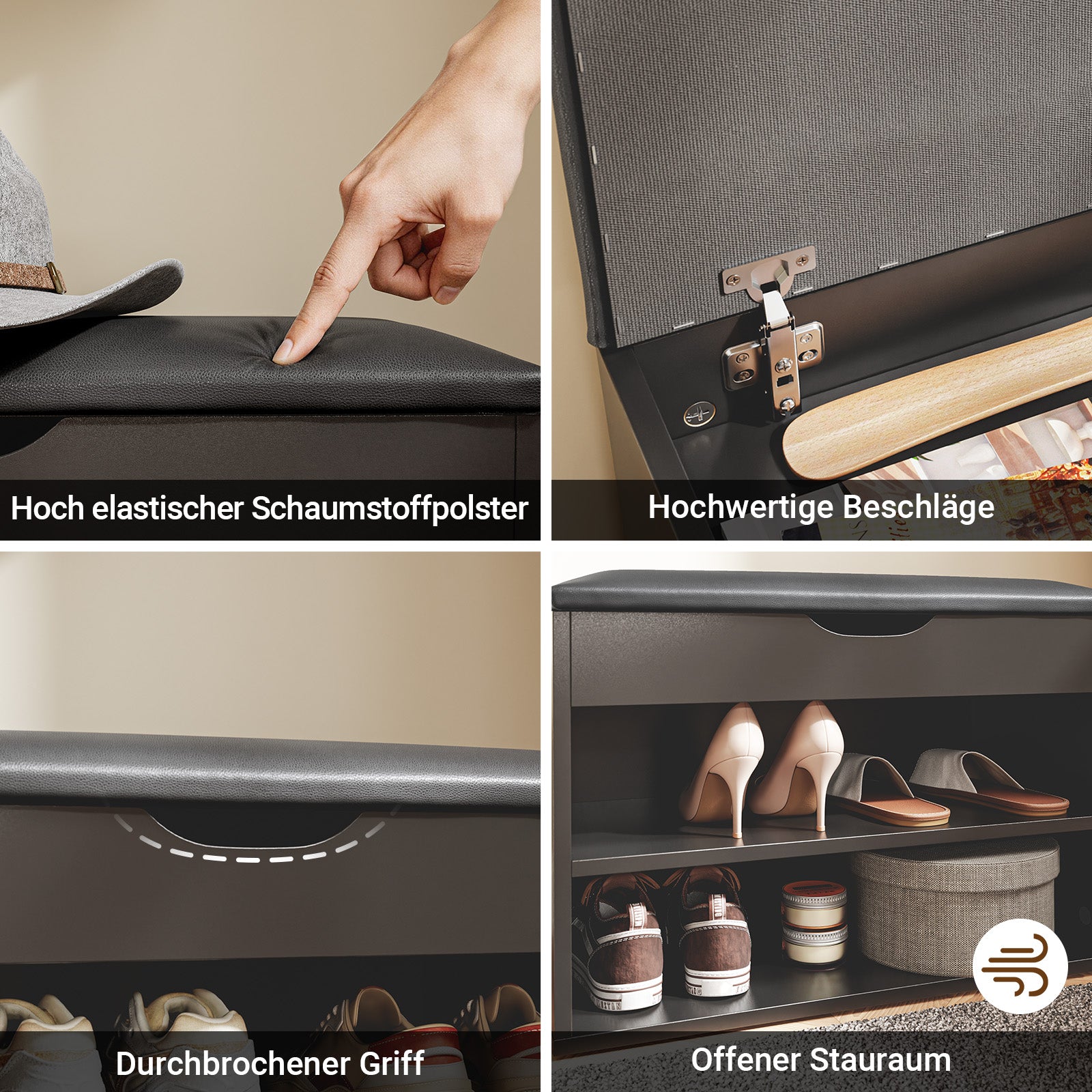 SoBuy | Schuhbank mit Sitzfläche | Schuhregal 3-in-1 | Schwarz | FSR25-SCH