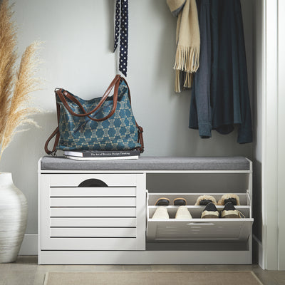 SoBuy | Schuhkipper | Schuhbank mit Schuhfach | Landhausstil Weiß | FSR62-II-W