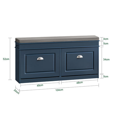 SoBuy | Schuhbank mit 2 Klappen | Schuhfach | Landhausstil Blau | FSR64-B