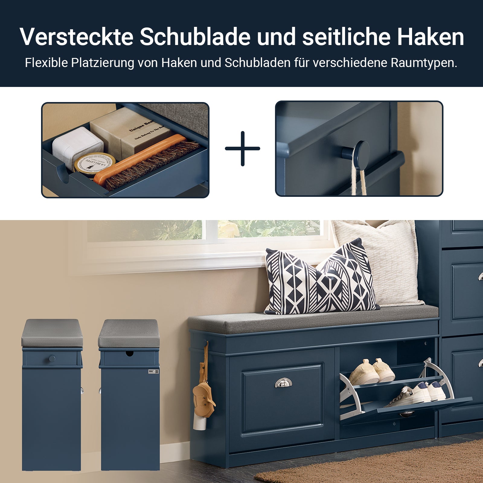 SoBuy | Schuhbank mit 2 Klappen | Schuhfach | Landhausstil Blau | FSR64-B