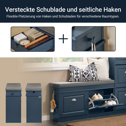 SoBuy | Schuhbank mit 2 Klappen | Schuhfach | Landhausstil Blau | FSR64-B