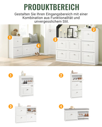 SoBuy | Schuhkipper | Schuhbank mit Schuhfach | Landhausstil Weiß | FSR64-W