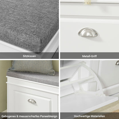 SoBuy | Schuhkipper | Schuhbank mit Schuhfach | Landhausstil Weiß | FSR64-W