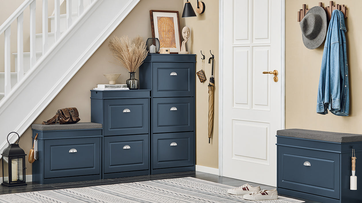 SoBuy | Schuhkipper | Schuhschrank mit 2 Klappen | Schuhkommode Blau | FSR78-B