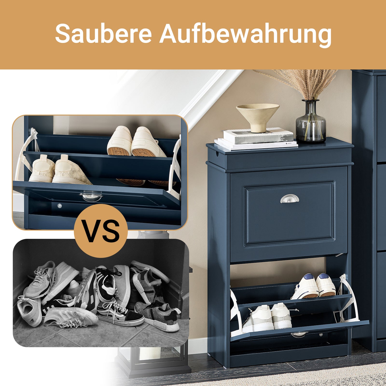 SoBuy | Schuhkipper | Schuhschrank mit 2 Klappen | Schuhkommode Blau | FSR78-B