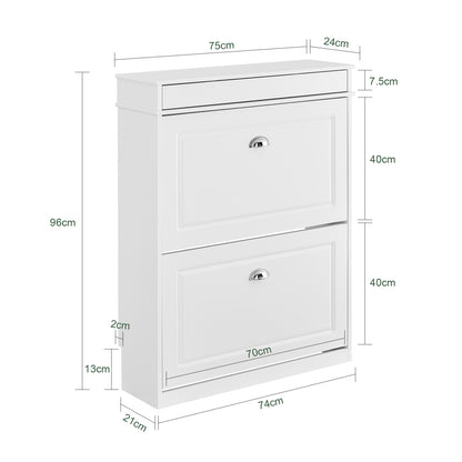 SoBuy | Schuhkipper | Schuhschrank mit 2 Klappen | Schuhkommode Weiß | FSR78-L-W