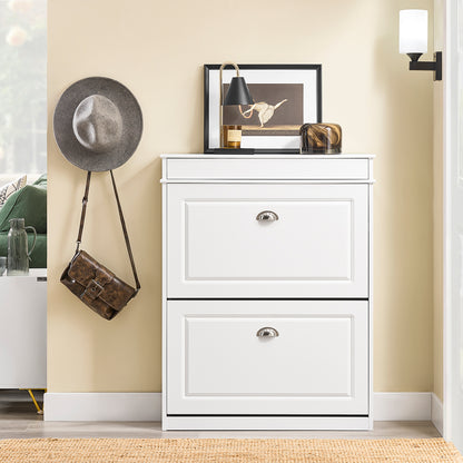 SoBuy | Schuhkipper | Schuhschrank mit 2 Klappen | Schuhkommode Weiß | FSR78-L-W