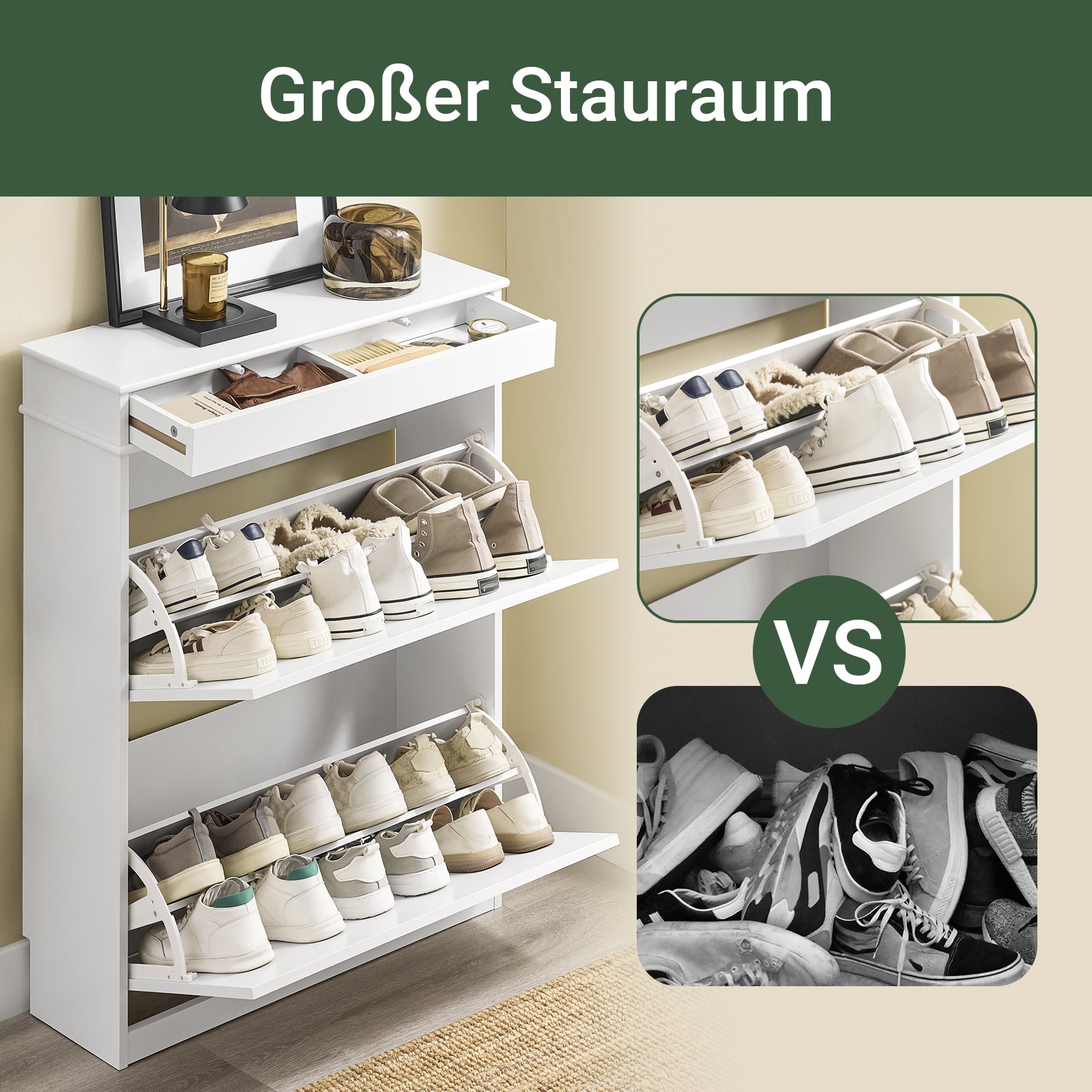 SoBuy | Schuhkipper | Schuhschrank mit 2 Klappen | Schuhkommode Weiß | FSR78-L-W