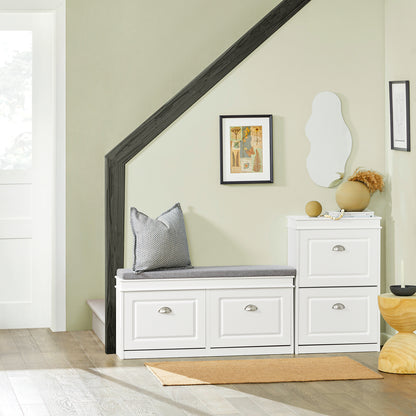 SoBuy | Schuhkipper-Set | Sitzbank mit Stauraum & schmaler Schuhschrank Weiß | FSR82-L-W+FSR78-W