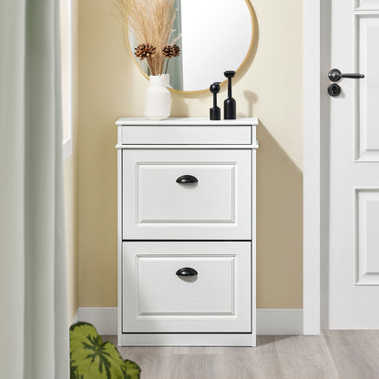 SoBuy | Schuhschrank Schmal | mit 2 Klappen | Schmaler Schuhkipper | Weiß Vintage | FSR78-WG