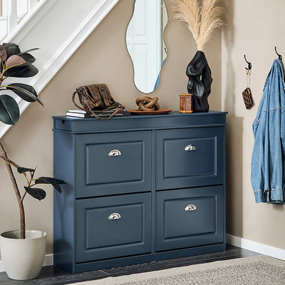 SoBuy | Schuhkipper | Schuhschrank mit 4 Klappen | Schuhkommode Blau | FSR79-B