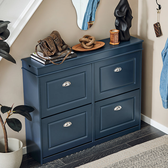 SoBuy | Schuhkipper | Schuhschrank mit 4 Klappen | Schuhkommode Blau | FSR79-B