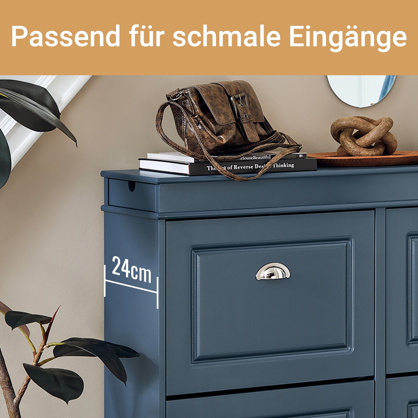 SoBuy | Schuhkipper | Schuhschrank mit 4 Klappen | Schuhkommode Blau | FSR79-B