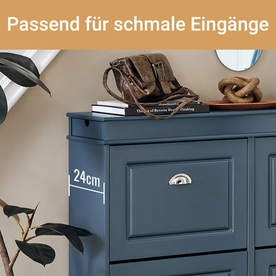 SoBuy | Schuhkipper | Schuhschrank mit 4 Klappen | Schuhkommode Blau | FSR79-B