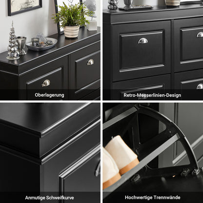 SoBuy | Schuhkipper | Schuhschrank mit 4 Klappen | Schuhkommode Schwarz | FSR79-SCH