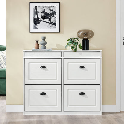 SoBuy | Schuhkipper | Schuhschrank mit 4 Klappen | Schuhkommode Weiß Vintage | FSR79-WG