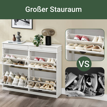 SoBuy | Schuhkipper | Schuhschrank mit 4 Klappen | Schuhkommode Weiß Vintage | FSR79-WG