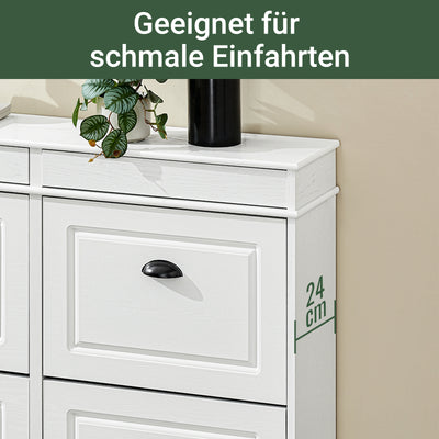 Vorverkauf | SoBuy | Schuhkipper | Schuhschrank mit 4 Klappen | Weiß Vintage | FSR79-WG