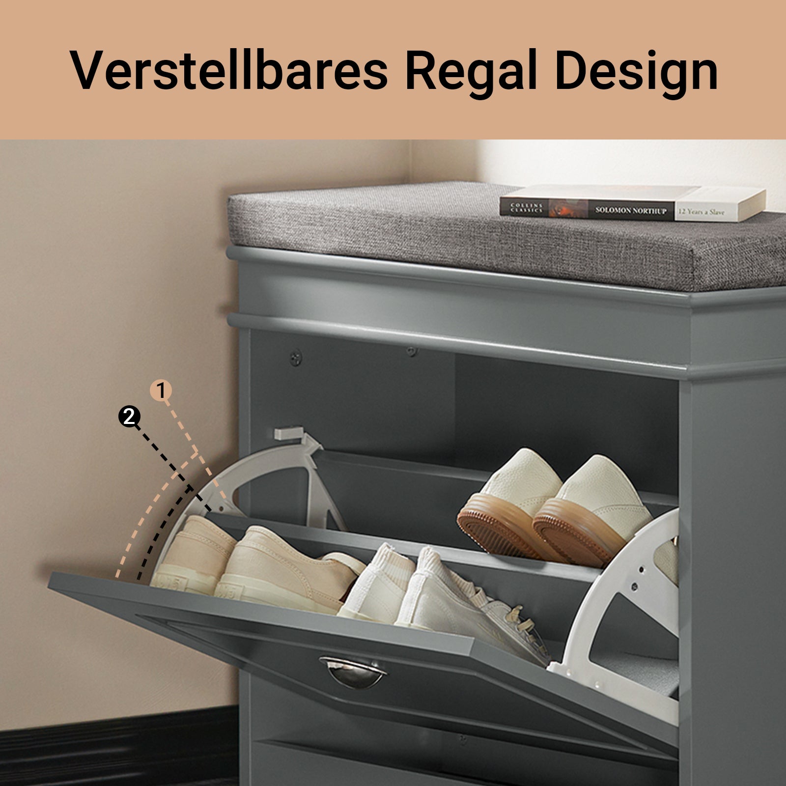 SoBuy | Schuhkipper-Set Hellgrau | Schuhbank und Schuhschrank | Schmal 24cm | FSR82-K-HG+FSR79-HG