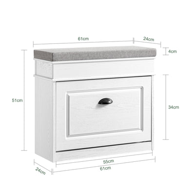 Vorverkauf | SoBuy | Schuhkipper | Schuhbank mit Klappe | Schuhschrank Weiß Vintage | FSR82-K-WG