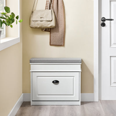 Vorverkauf | SoBuy | Schuhkipper | Schuhbank mit Klappe | Schuhschrank Weiß Vintage | FSR82-K-WG