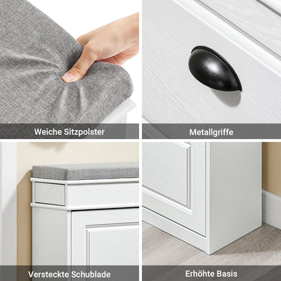 Vorverkauf | SoBuy | Schuhkipper | Schuhbank mit Klappe | Schuhschrank Weiß Vintage | FSR82-K-WG