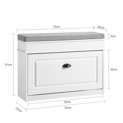 SoBuy | Schuhkipper | Schuhbank mit Klappe | Schuhschrank | Weiß Vintage | FSR82-L-WG