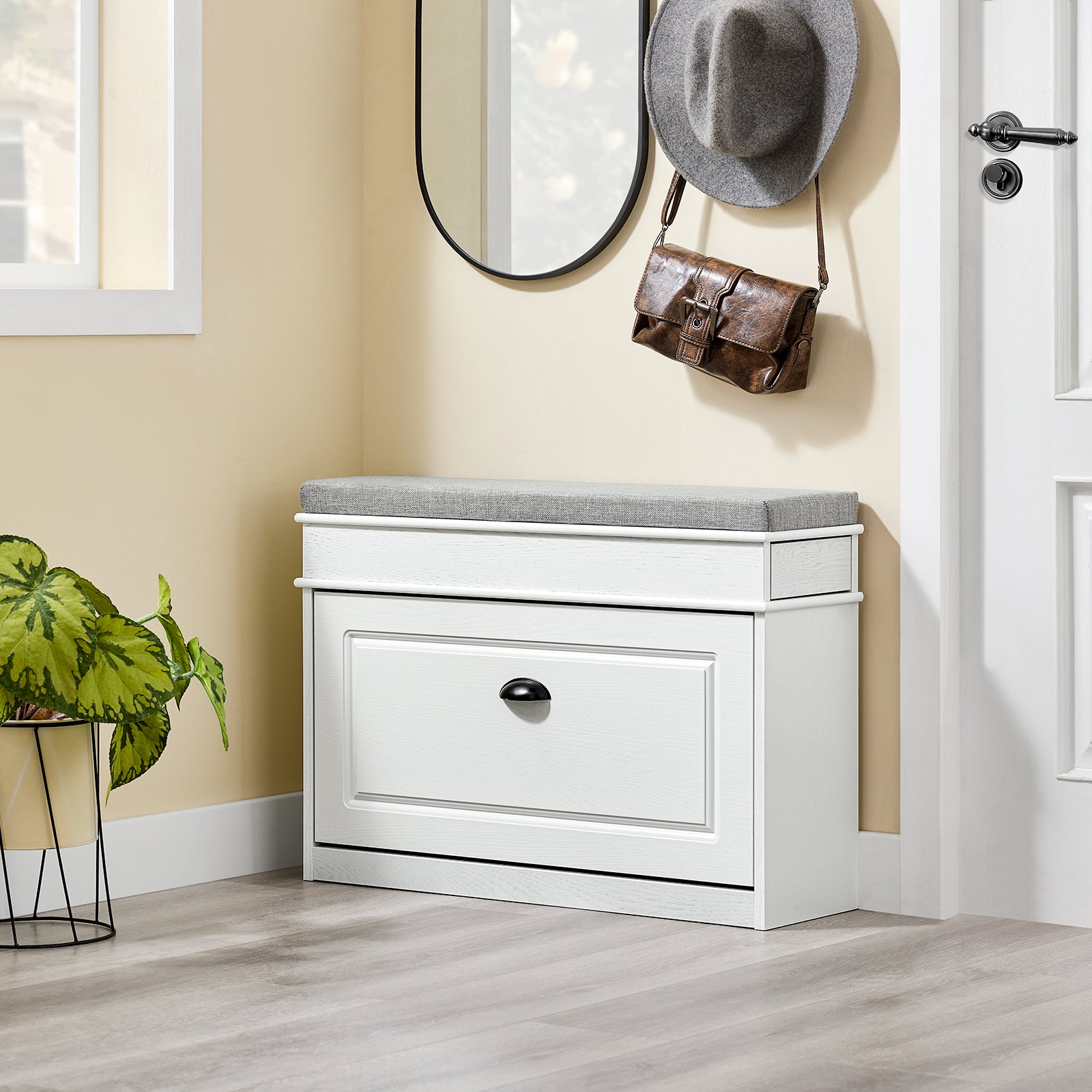 SoBuy | Schuhkipper | Schuhbank mit Klappe | Schuhschrank | Weiß Vintage | FSR82-L-WG