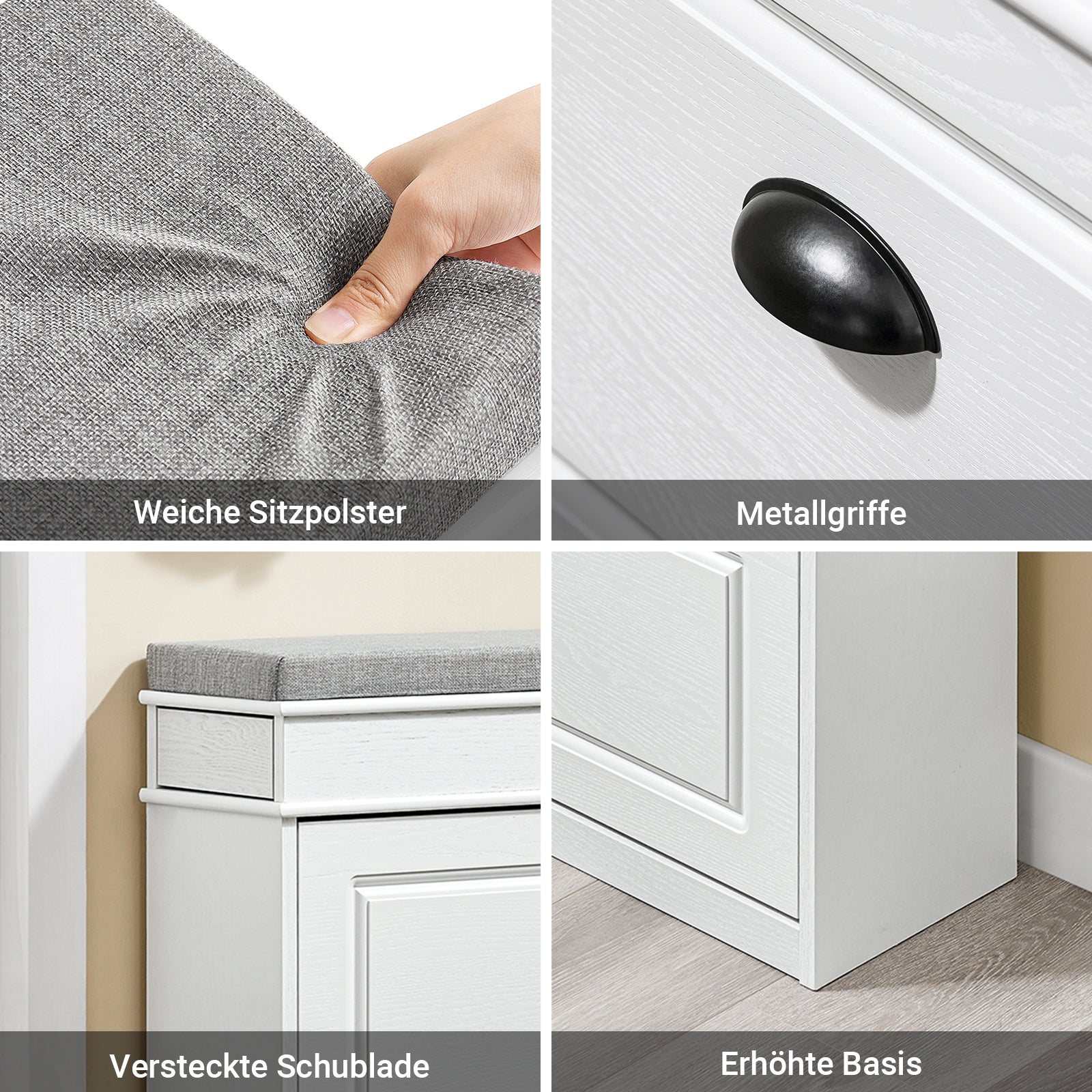 SoBuy | Schuhkipper | Schuhbank mit Klappe | Schuhschrank | Weiß Vintage | FSR82-L-WG