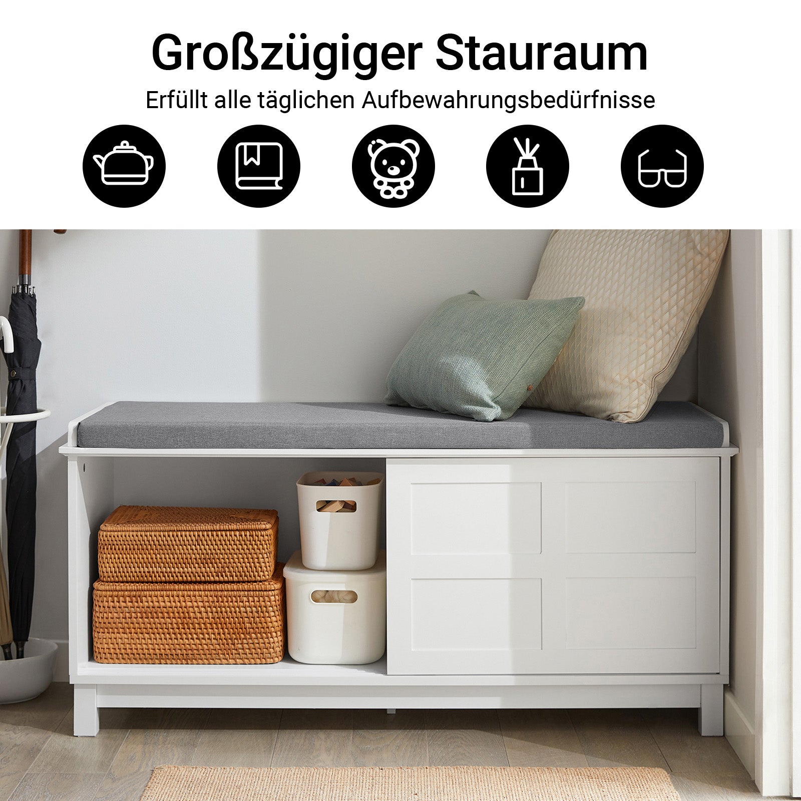 SoBuy | Sitzkommode | Sitzbank mit Stauraum | Schuhbank | Weiß | FSR86-W