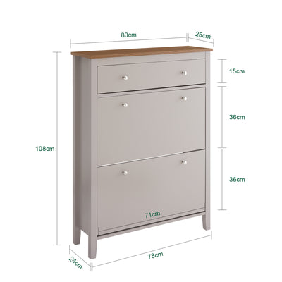 SoBuy | Schuhschrank Schmal | mit 2 Klappen & Schublade | Platz für 12 Paar Schuhe | Hellbraun | B80xT25xH108cm | FSR89-KA