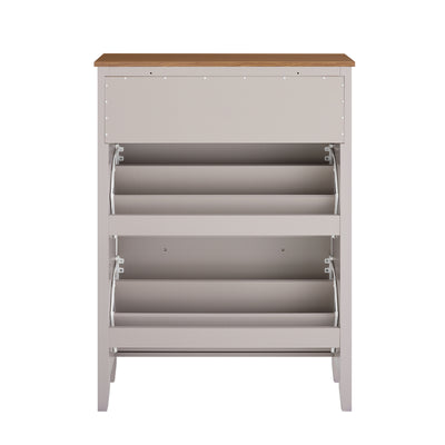 SoBuy | Schuhschrank Schmal | mit 2 Klappen & Schublade | Platz für 12 Paar Schuhe | Hellbraun | B80xT25xH108cm | FSR89-KA