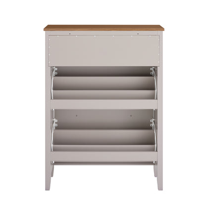 Vorverkauf | SoBuy | Schuhschrank Schmal | mit 2 Klappen & Schublade | Platz für 12 Paar Schuhe | Hellbraun | B80xT25xH108cm | FSR89-KA