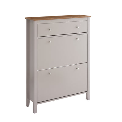 SoBuy | Schuhschrank Schmal | mit 2 Klappen & Schublade | Platz für 12 Paar Schuhe | Hellbraun | B80xT25xH108cm | FSR89-KA