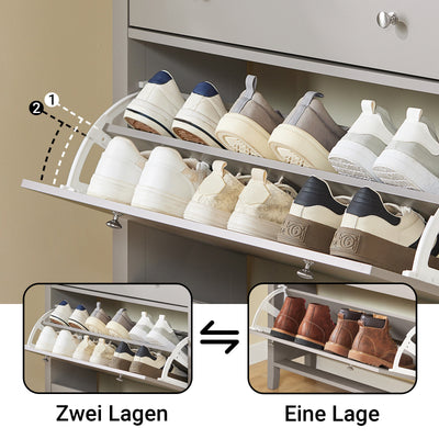 SoBuy | Schuhschrank Schmal | mit 2 Klappen & Schublade | Platz für 12 Paar Schuhe | Hellbraun | B80xT25xH108cm | FSR89-KA