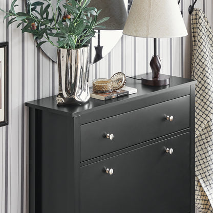 SoBuy | Schuhkipper | Schuhschrank mit 2 Klappen | Schuhregal mit Schublade | Schwarz | FSR89-SCH