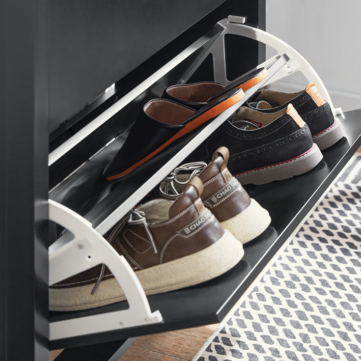 SoBuy | Schuhkipper | Schuhschrank mit 2 Klappen | Schuhregal mit Schublade | Schwarz | FSR89-SCH