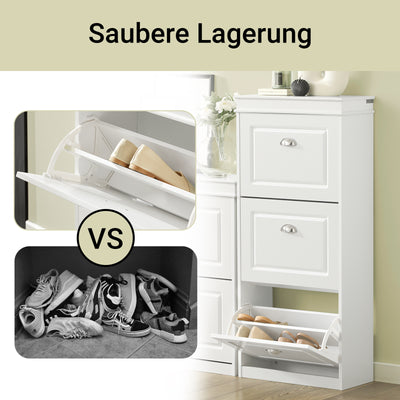 SoBuy | Schuhkipper | Schuhschrank mit 3 Klappen | Schuhkommode Weiß | FSR94-W