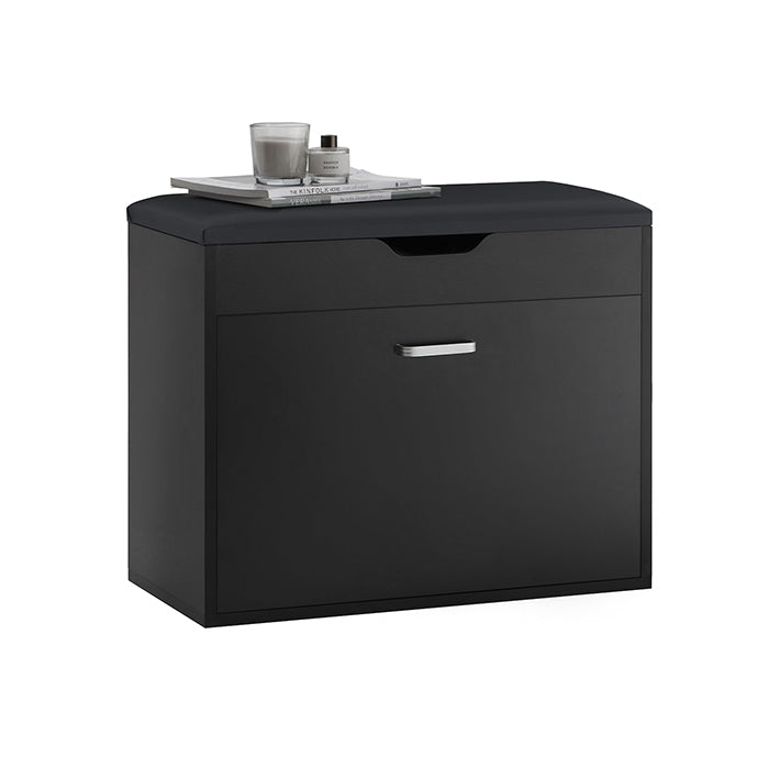 SoBuy | Schuhkipper mit 1 Klappe | Schuhbank mit Sitzkissen | Sitzkommode | Schwarz | FSR95-SCH