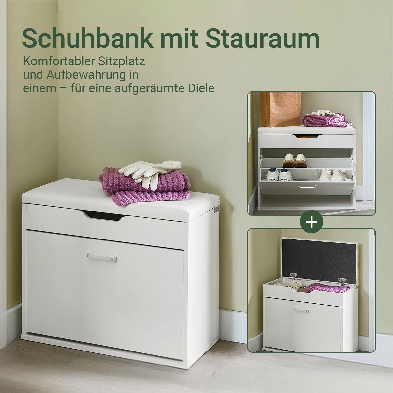 Vorverkauf | SoBuy | Schuhkipper | Schuhbank mit Sitzkissen | Sitzbank | Weiß | 60x50x30cm | FSR95-W