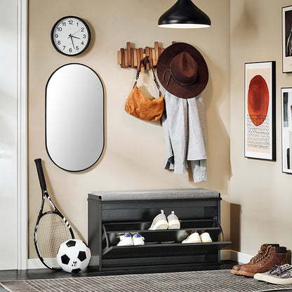 Vorverkauf | SoBuy | Schuhkipper | Schuhbank mit Klappe | mit Sitzkissen | Schwarz | FSR98-L-SCH