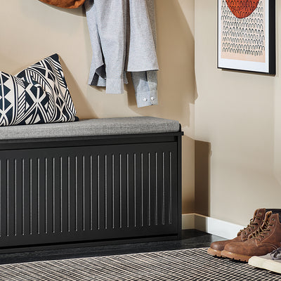 SoBuy | Schuhkipper | Schuhbank mit Klappe | mit Sitzkissen | Schwarz | FSR98-L-SCH