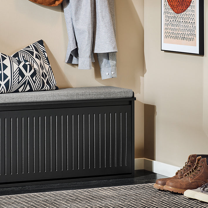 Vorverkauf | SoBuy | Schuhkipper | Schuhbank mit Klappe | mit Sitzkissen | Schwarz | FSR98-L-SCH