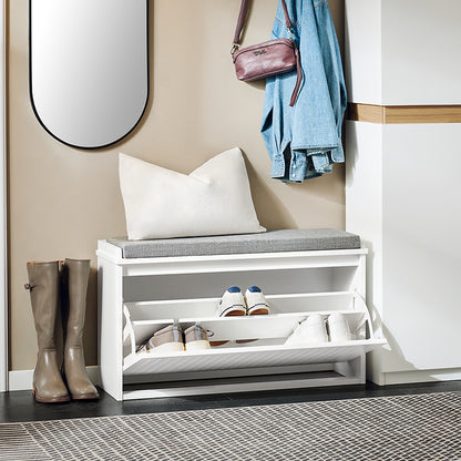 SoBuy | Schuhkipper | Schuhbank mit Schuhfach | Sitzbank Weiß | FSR98-L-W