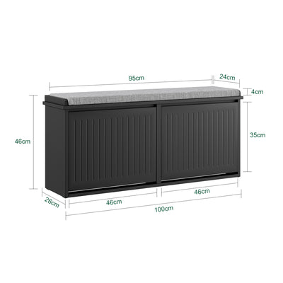 SoBuy Schuhbank mit Sitzkissen & 2 Klappen | Schwarz | 100x46x26 cm | FSR98-XL-SCH