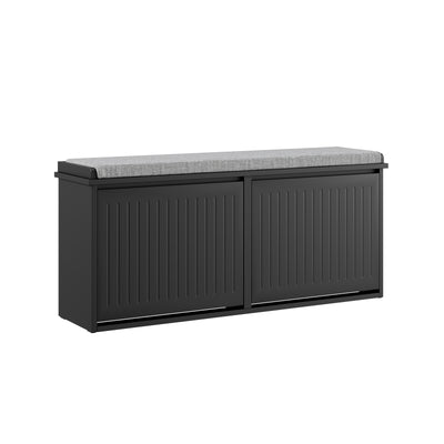 SoBuy Schuhbank mit Sitzkissen & 2 Klappen | Schwarz | 100x46x26 cm | FSR98-XL-SCH