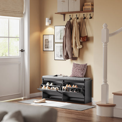 SoBuy | Schuhkipper | Schuhschrank mit 2 Klappen | Schuhbank mit Sitzkissen | Schwarz | FSR98-XL-SCH