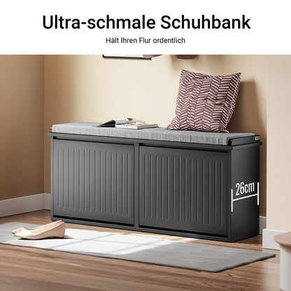 SoBuy | Schuhkipper | Schuhschrank mit 2 Klappen | Schuhbank mit Sitzkissen | Schwarz | FSR98-XL-SCH