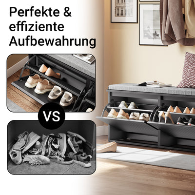 SoBuy Schuhbank mit Sitzkissen & 2 Klappen | Schwarz | 100x46x26 cm | FSR98-XL-SCH
